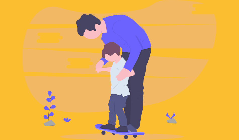 A man teaching a young child to skate